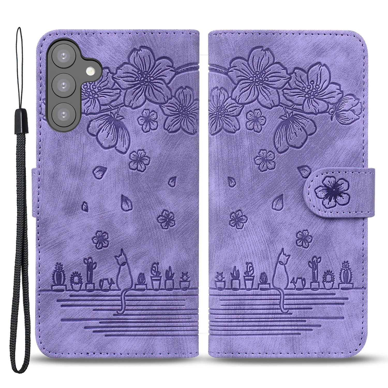 For Samsung Galaxy S23 Imprinted Flower Cat Phone Protective Shell PU Leather Wallet Case with Strap For Samsung Galaxy S23 Imprinted Flower Cat Phone Protective Shell PU Leather Wallet Case with Strap